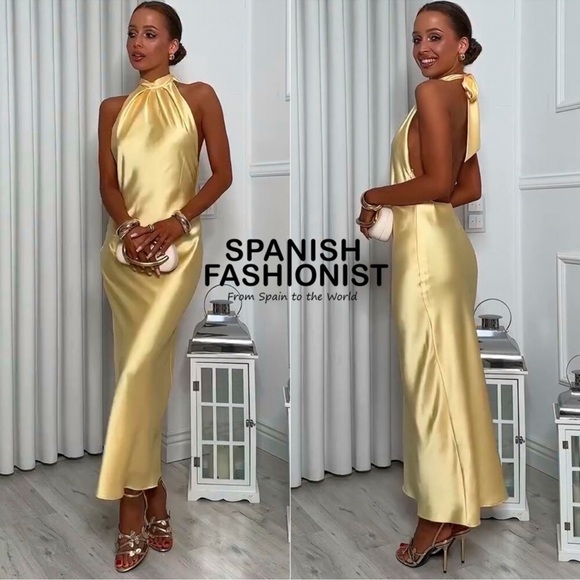 Zara Asymmetrical Yellow Halter Dress - Picture 2 of 2